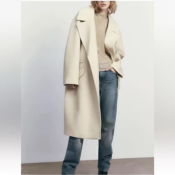 ZARA Oversized Vanilla/Cream coat size XS - Picture 2 of 12